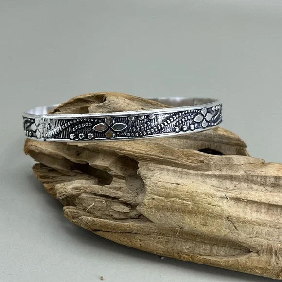 Intricate Sterling Silver Bangle Bracelet - Picture 2 of 2